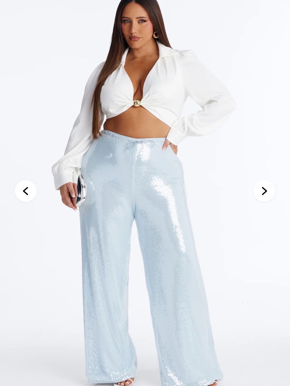 Fashion Nova Light Blue Sequin Wide-Leg Pants